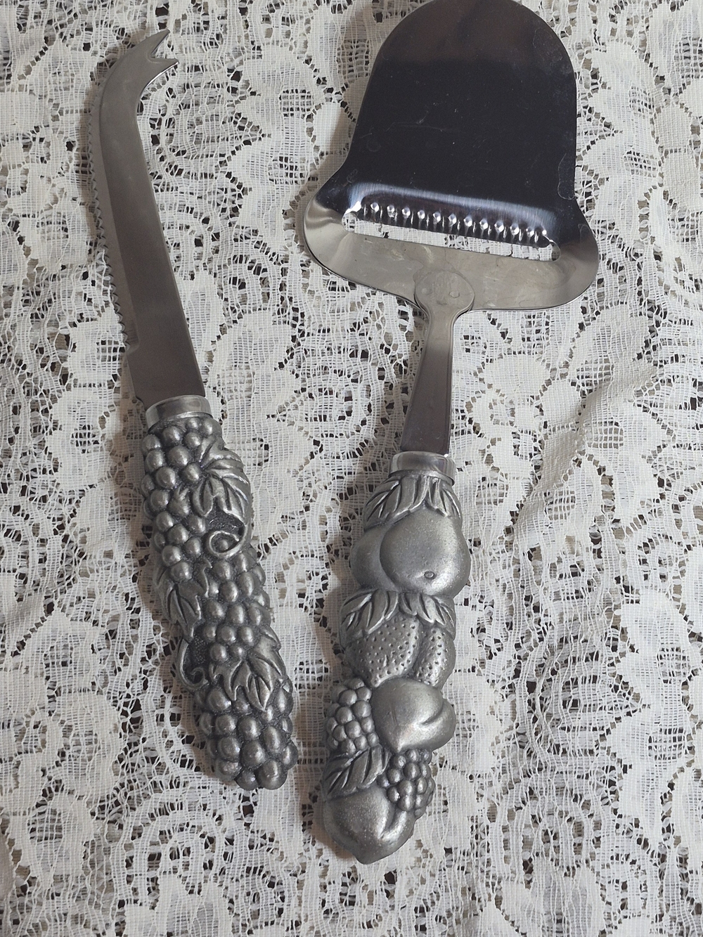 Vintage Fruit-Handle Cheese Knife and Server - Silver